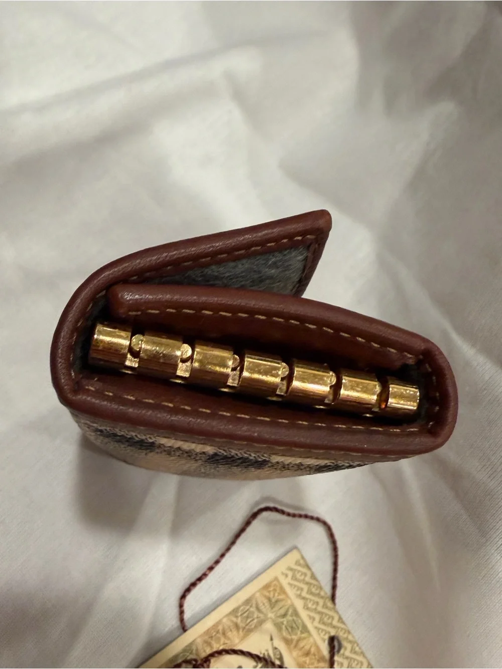 Burberry Beige Check and Brown Leather Key & Card Holder